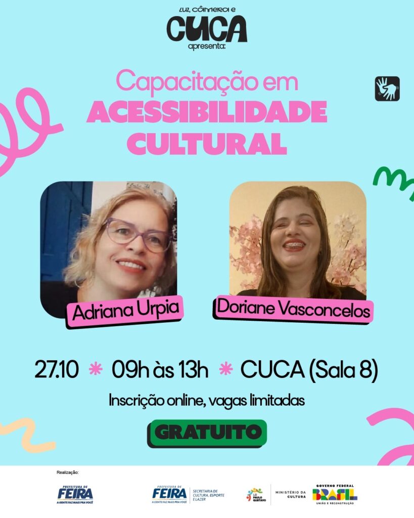 Capacitação gratuita em acessibilidade cultural acontece no Cuca; saiba como se inscrever